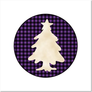 Christmas tree silhouette over a black and violet tile pattern Posters and Art